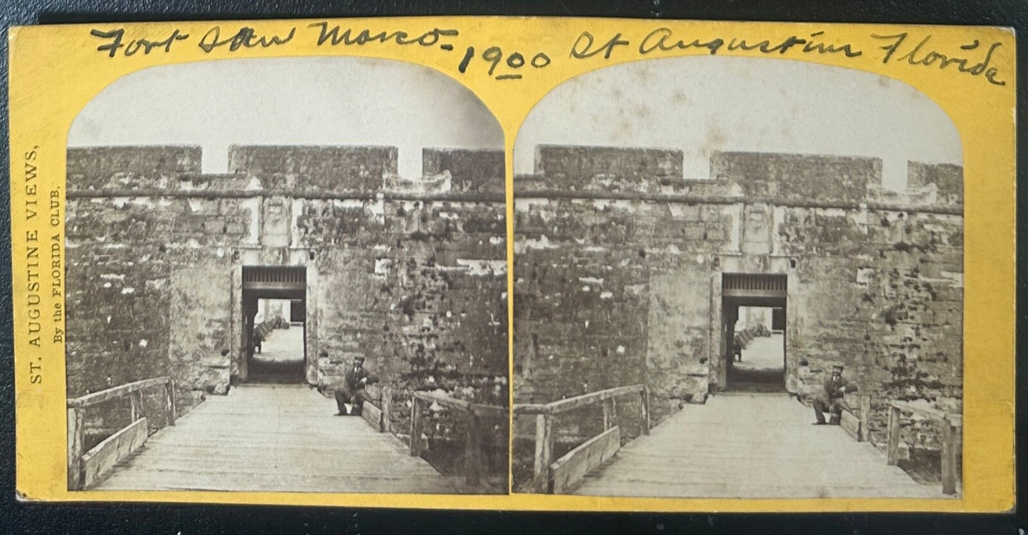 Vintage Stereoview Card: “Fort San Marco, Augustine Florida “ 3.5x7in