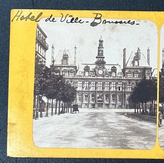 Vintage Stereoview Card: “Hotel De Ville, Brussels Belgium “ 3.5x7in