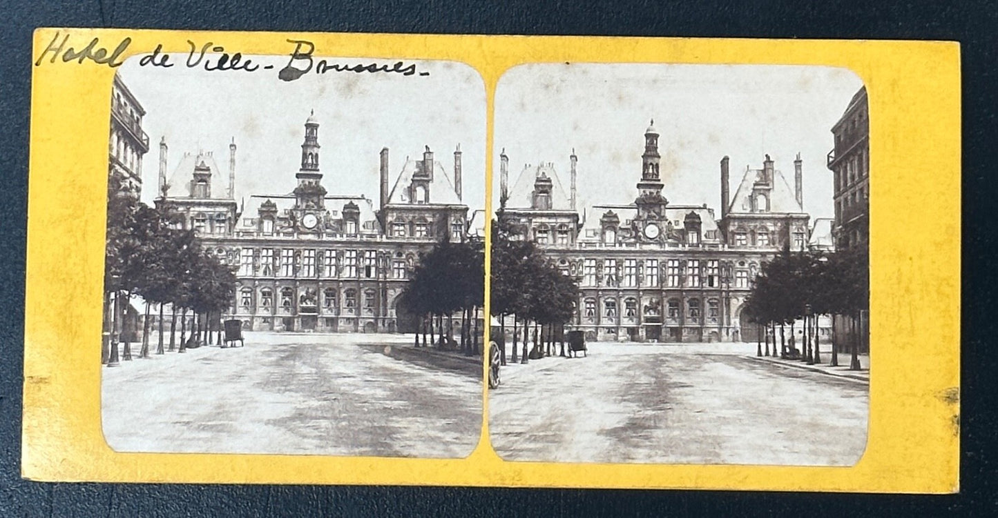 Vintage Stereoview Card: “Hotel De Ville, Brussels Belgium “ 3.5x7in