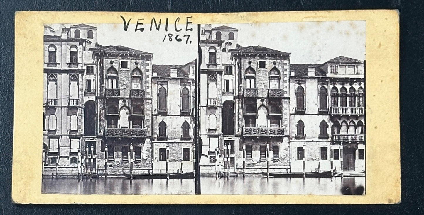 Vintage Stereoview Card: “Venice 1867 “ 3.5x7in