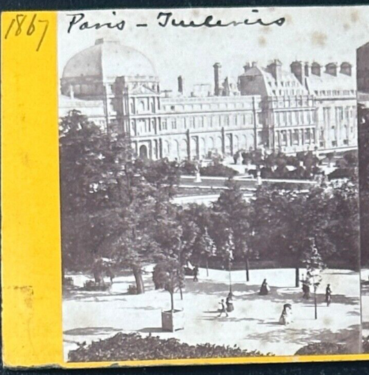 Vintage Stereoview Card:  Les Tuileries, côté de Jardin “Paris 1867  “ 3.5x7in