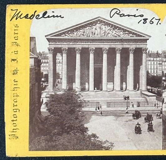 Vintage Stereoview Card: Eglise de la Madeleine, Paris 1867 - 3.5x7in -