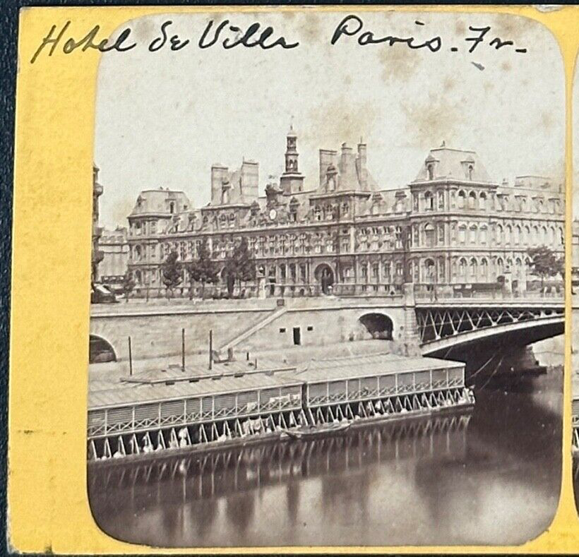 Vintage Stereoview Card: “Hotel De Ville Paris France “ 3.5x7in