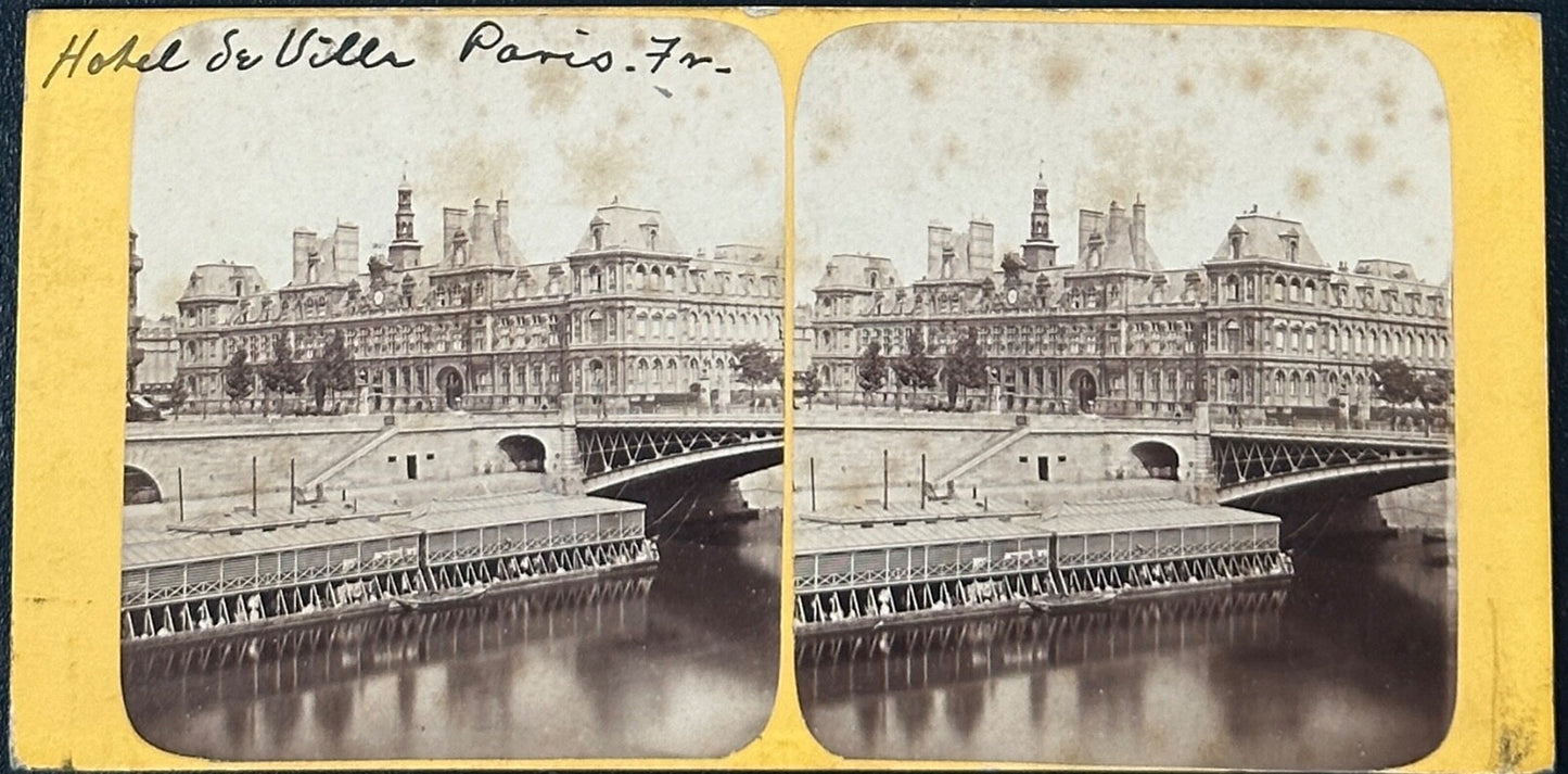 Vintage Stereoview Card: “Hotel De Ville Paris France “ 3.5x7in