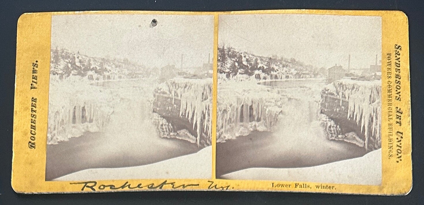 Vintage Rochester NY Lower Falls StereoView Card - 3.5x7 In Stereoview Photo