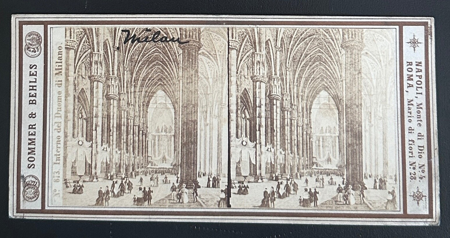 Vintage StereoView Card: Milan Italy “Interno del Duomo di Milano “ 3.5x7in