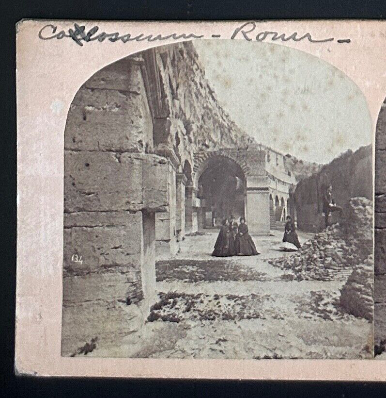 Vintage Stereoview Card Interior Colosseum Rome Italy 3.5x7in Photo Historic