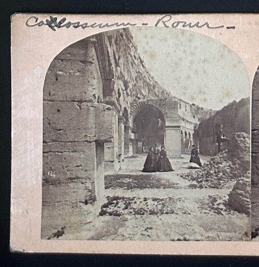 Vintage Stereoview Card Interior Colosseum Rome Italy 3.5x7in Photo Historic