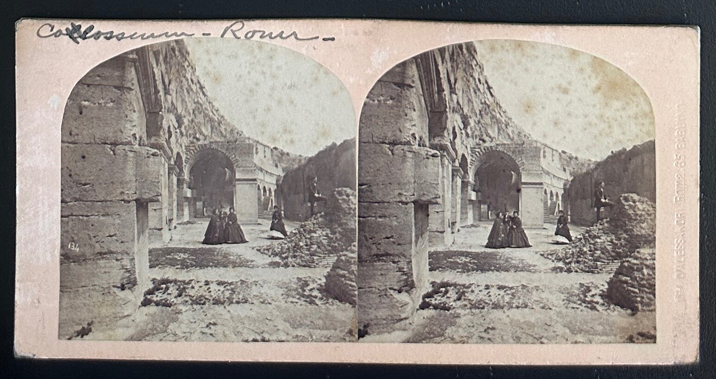 Vintage Stereoview Card Interior Colosseum Rome Italy 3.5x7in Photo Historic