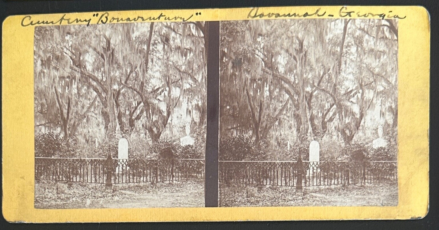 Rare Vintage Stereo View Card - Bonaventure Cemetery, Savannah, 3.5x7 Photograph
