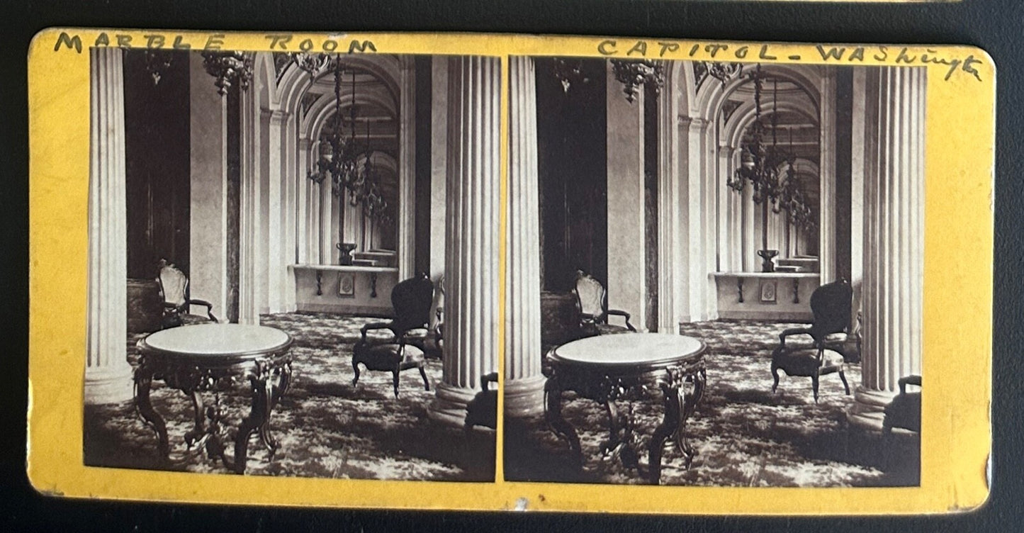 Vintage Stereo View Card Marble Room US Capitol Washington DC 3.5x7in 3D Photo