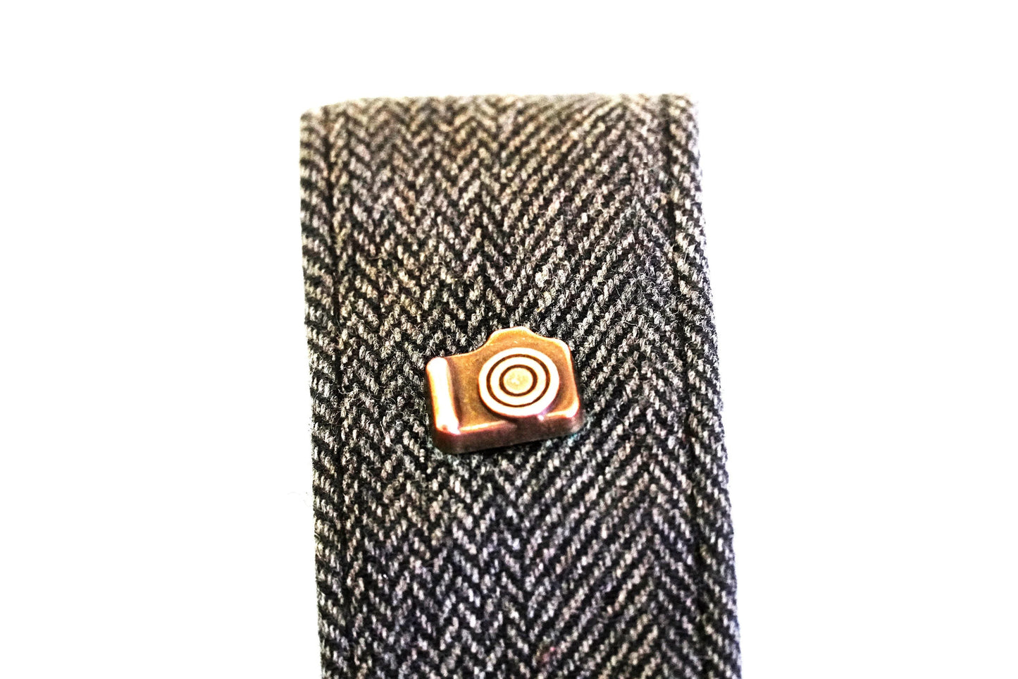 Vintage Grey Woven Wide Camera Strap With Unique Camera Pin