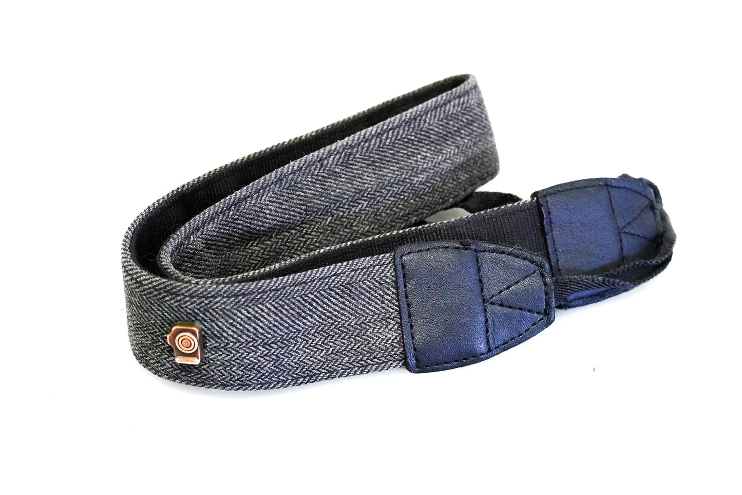 Vintage Grey Woven Wide Camera Strap With Unique Camera Pin