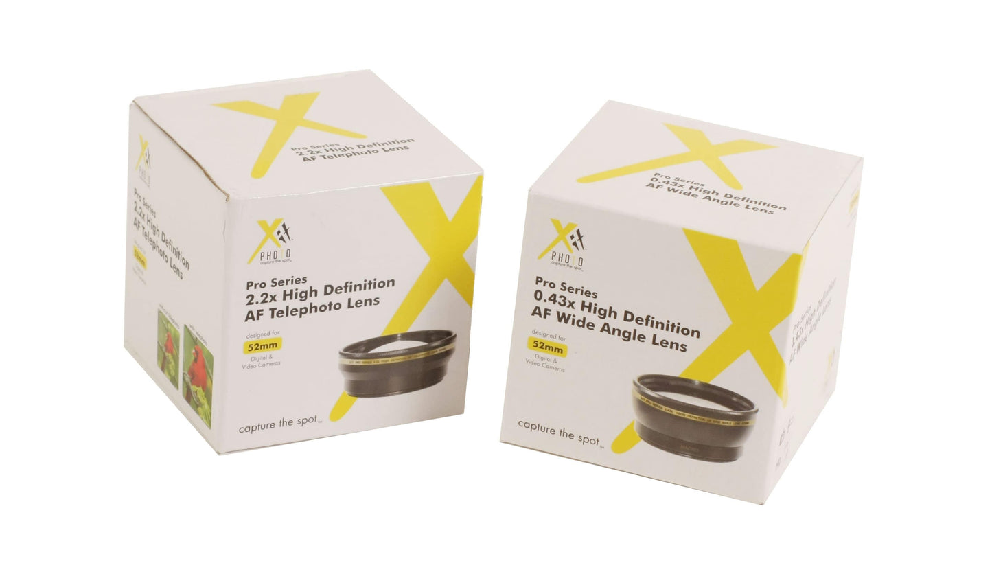 X Photo Pro Series 52mm AF 2.2x Wide Angle and 0.43 Telephoto Lens - New