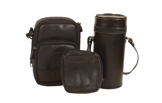 Vintage Leather Camera And Lens Cases Set Of 3