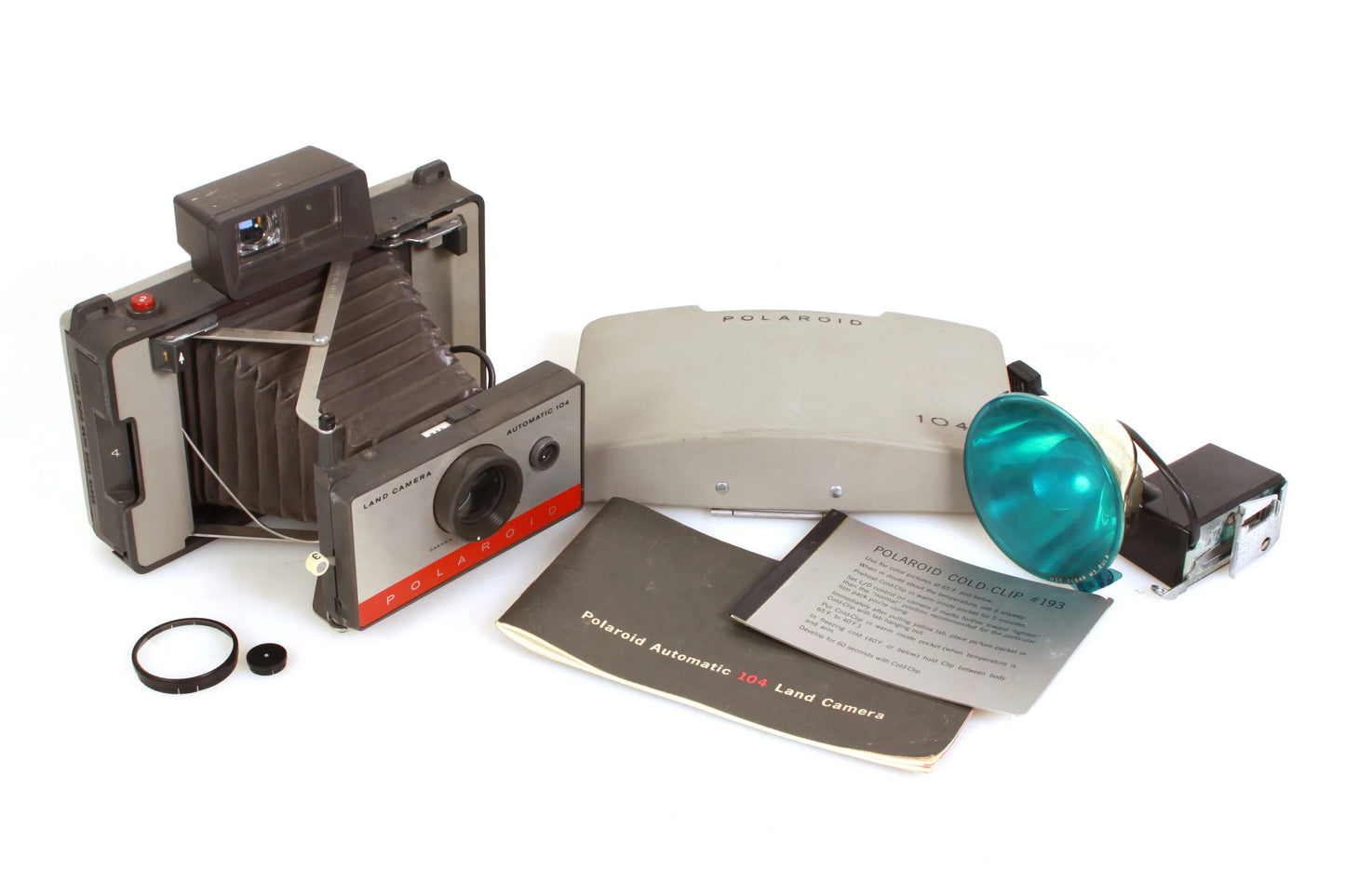 Vintage Polaroid Automatic 104 Land Camera w/ Close Up Lens & Flash