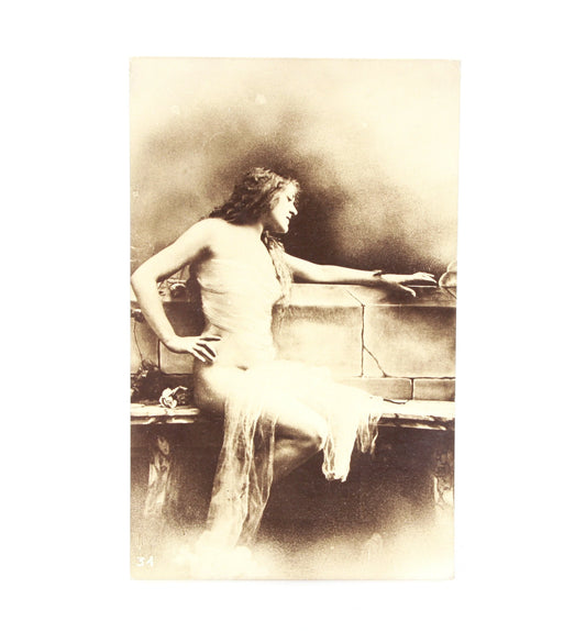 Vintage French Post Card of Elegant Woman Sepia Tone Photo