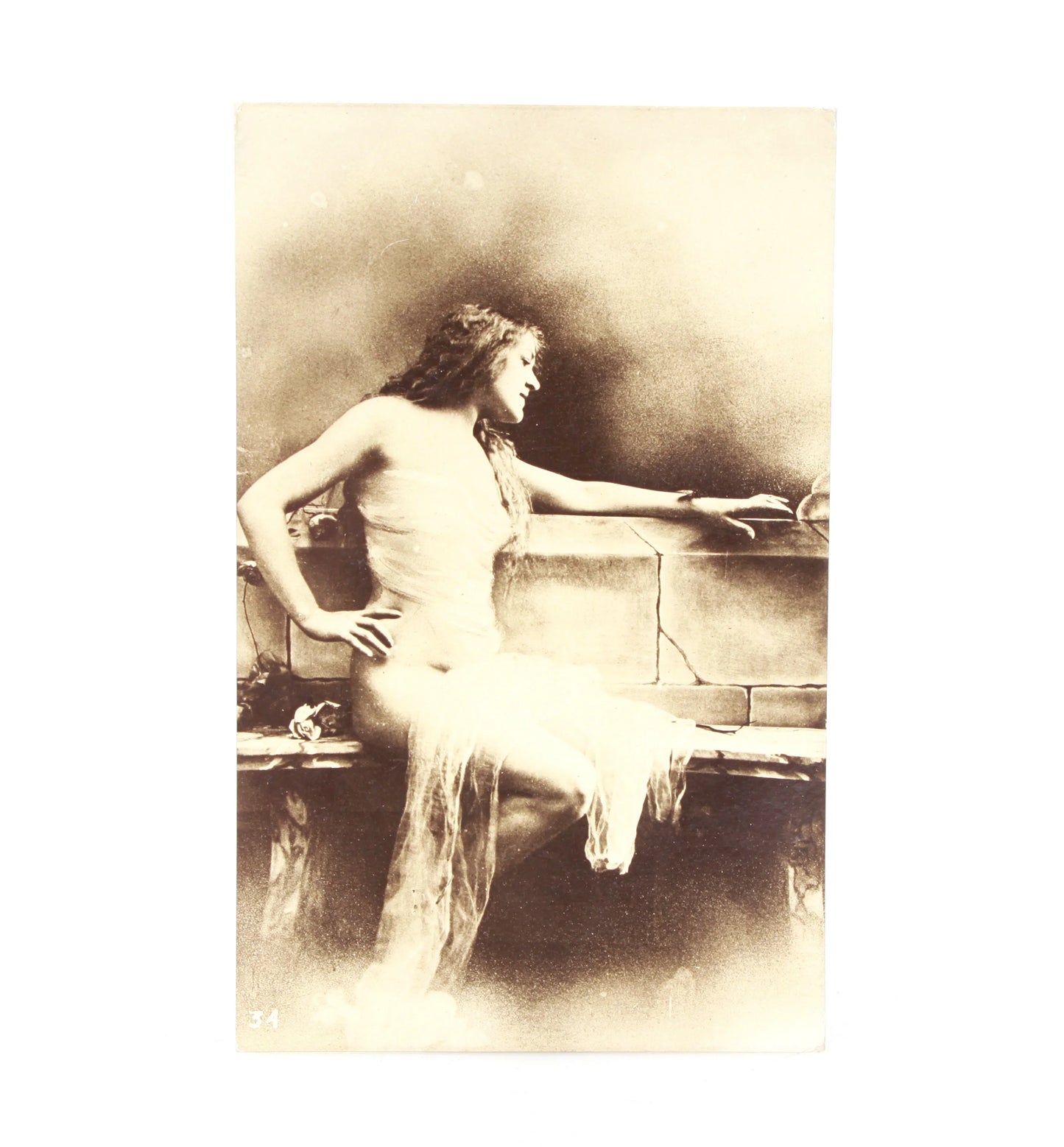 Vintage French Post Card of Elegant Woman Sepia Tone Photo