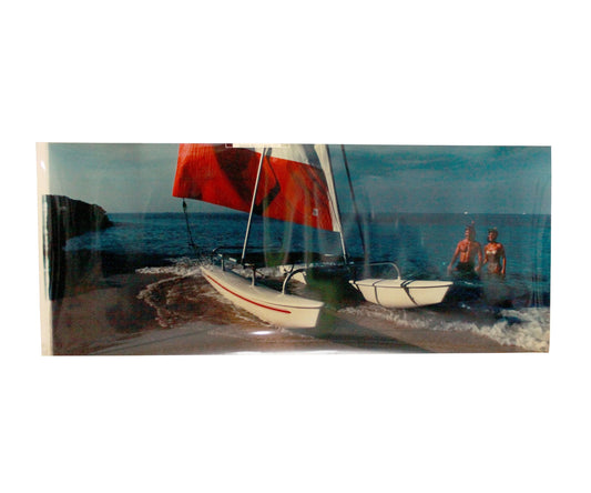 Vintage Eastman Kodak Promotional Vinyl Poster Sail Boat On Beach 20.5x49.5 Inches