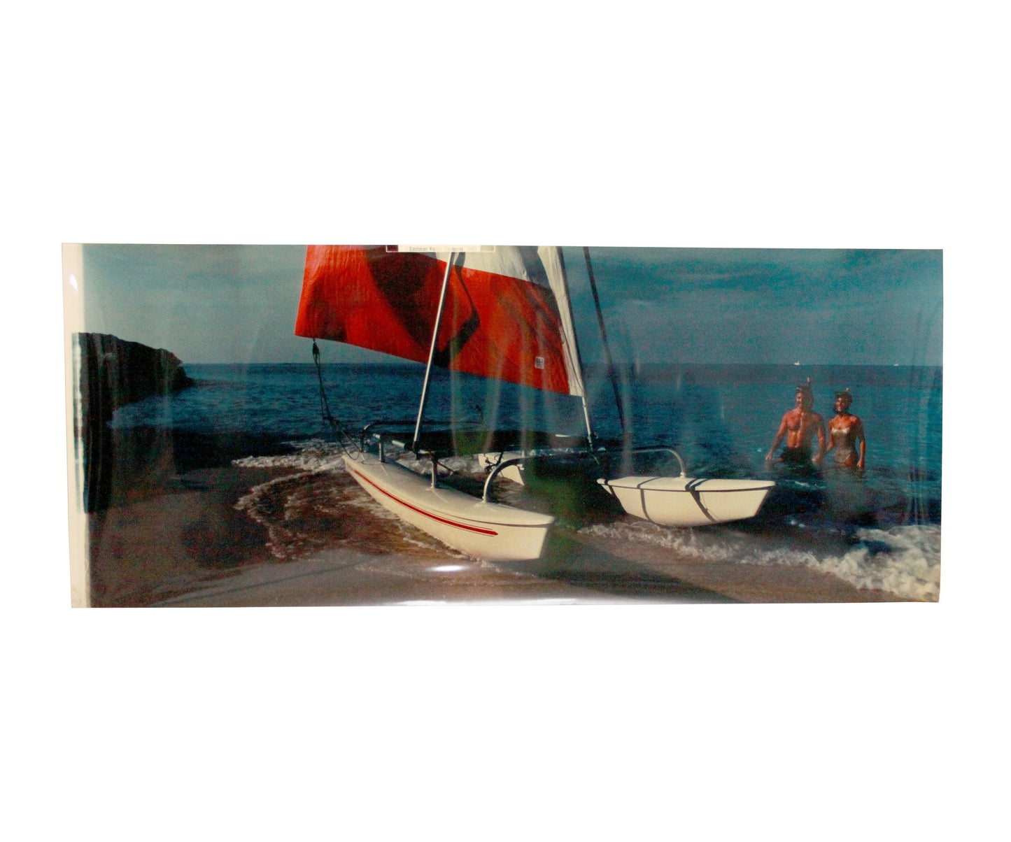 Vintage Eastman Kodak Promotional Vinyl Poster Sail Boat On Beach 20.5x49.5 Inches