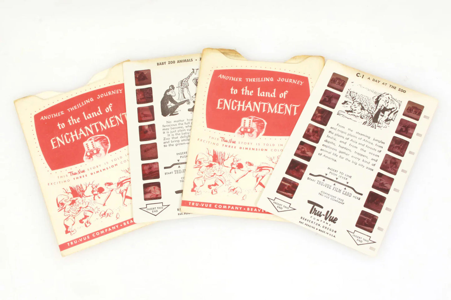 Vintage Tru Vue Tru-Vue Film Card Baby Zoo Animals & A Day at the Zoo - Set of 2