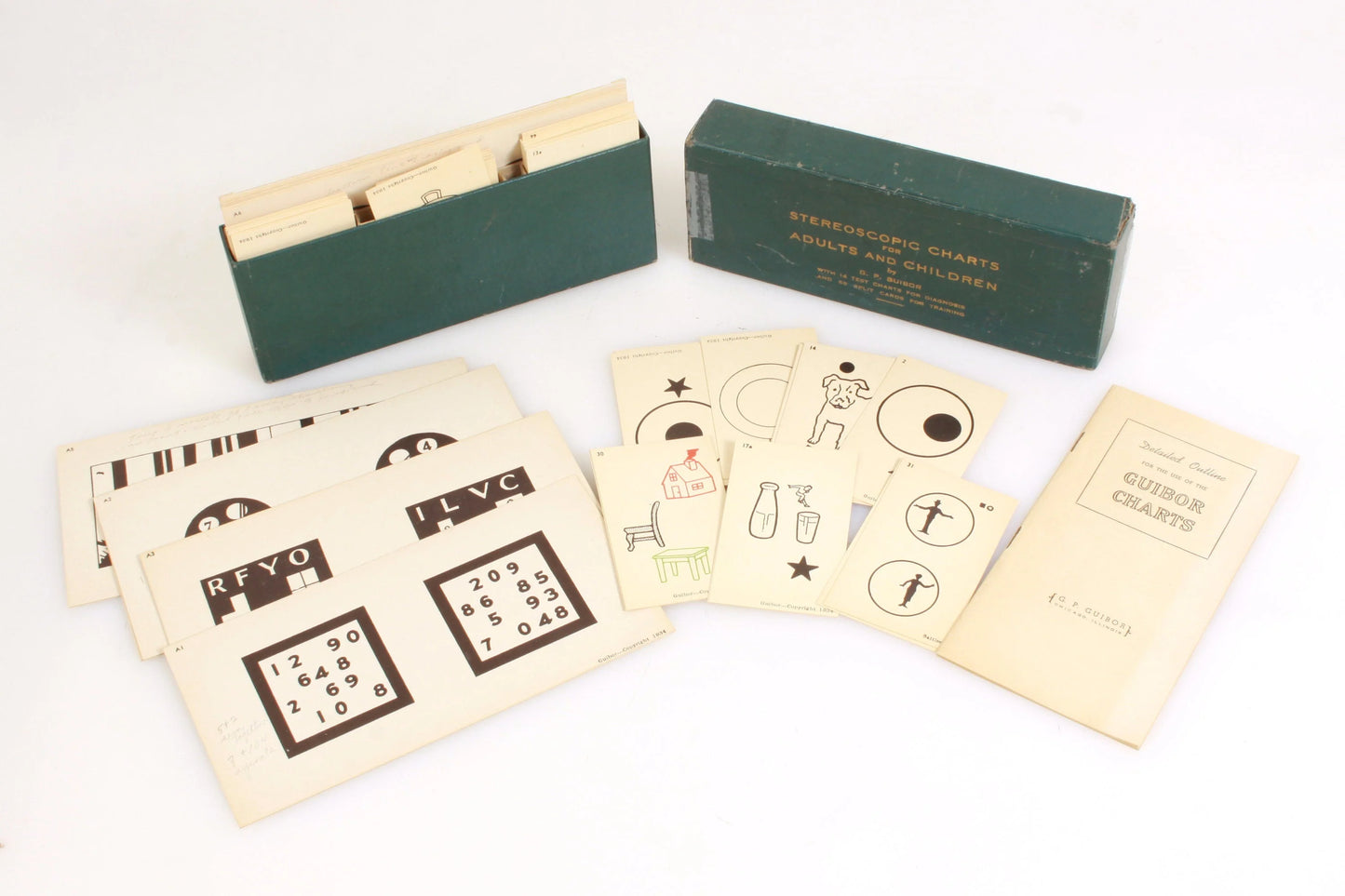 Vintage 1930s Stereoscopic Charts for Adults and Children by G.P. Guibor in Box