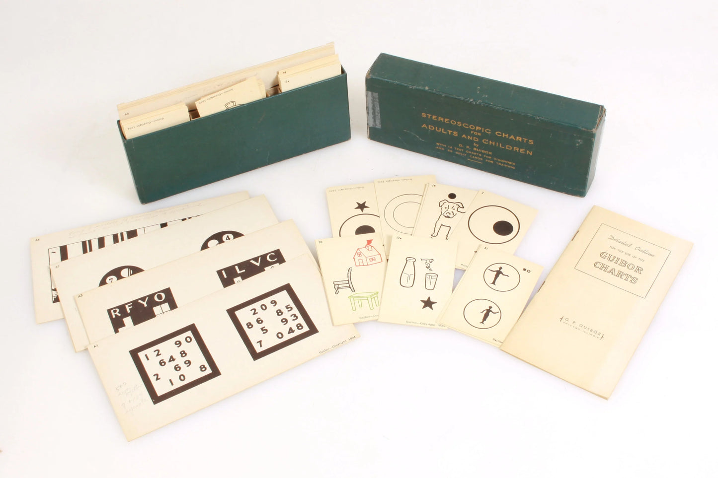 Vintage 1930s Stereoscopic Charts for Adults and Children by G.P. Guibor in Box