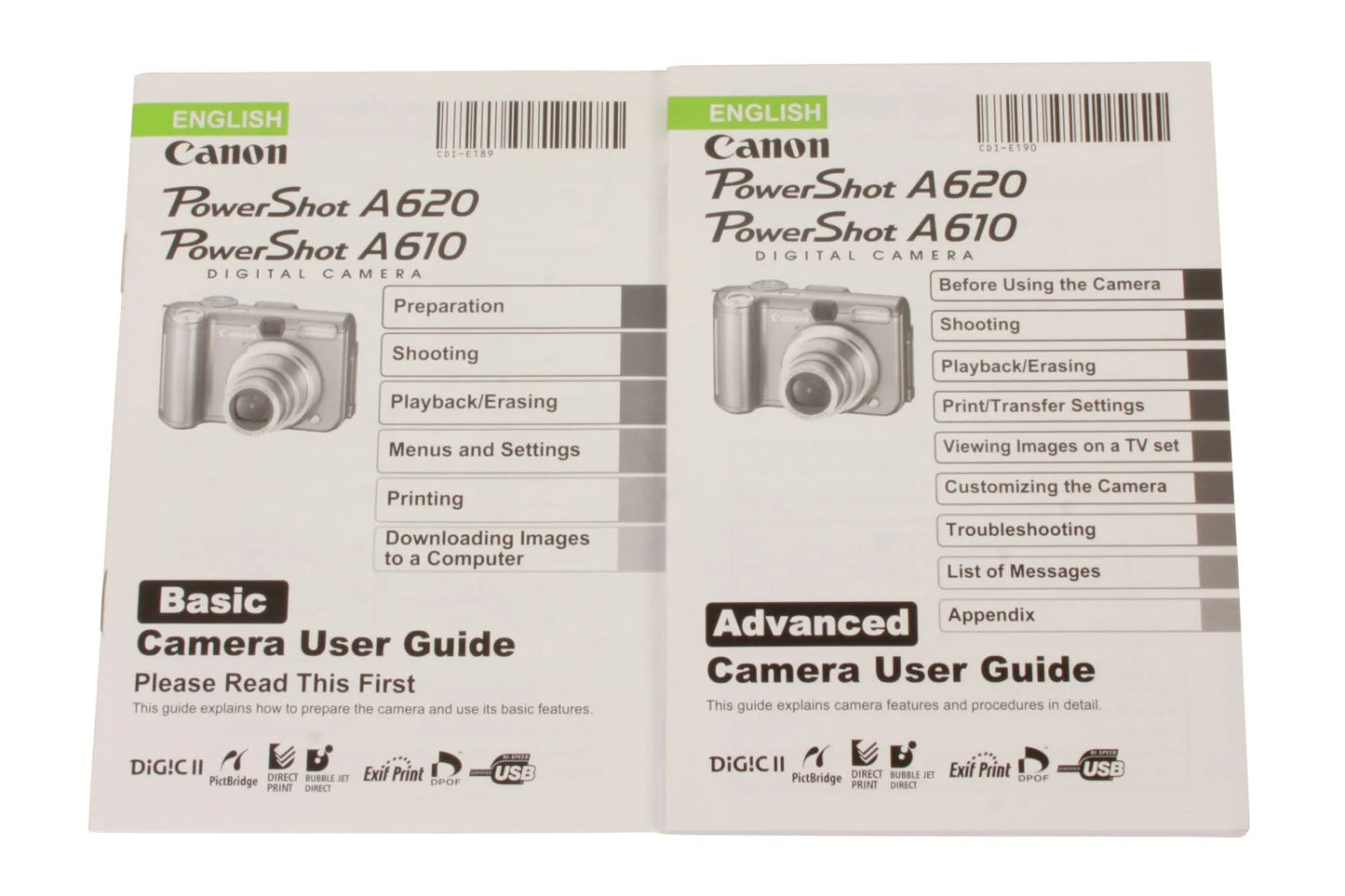 Canon PowerShot A620/610 Basic & Advanced Camera User Guide (English)