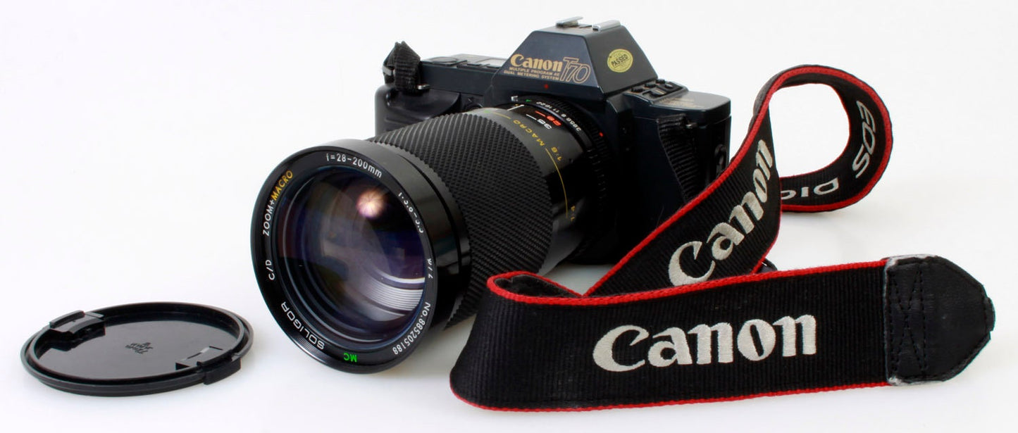 Canon T70 Film Camera w/ 28-200mm Lens w/ Strap