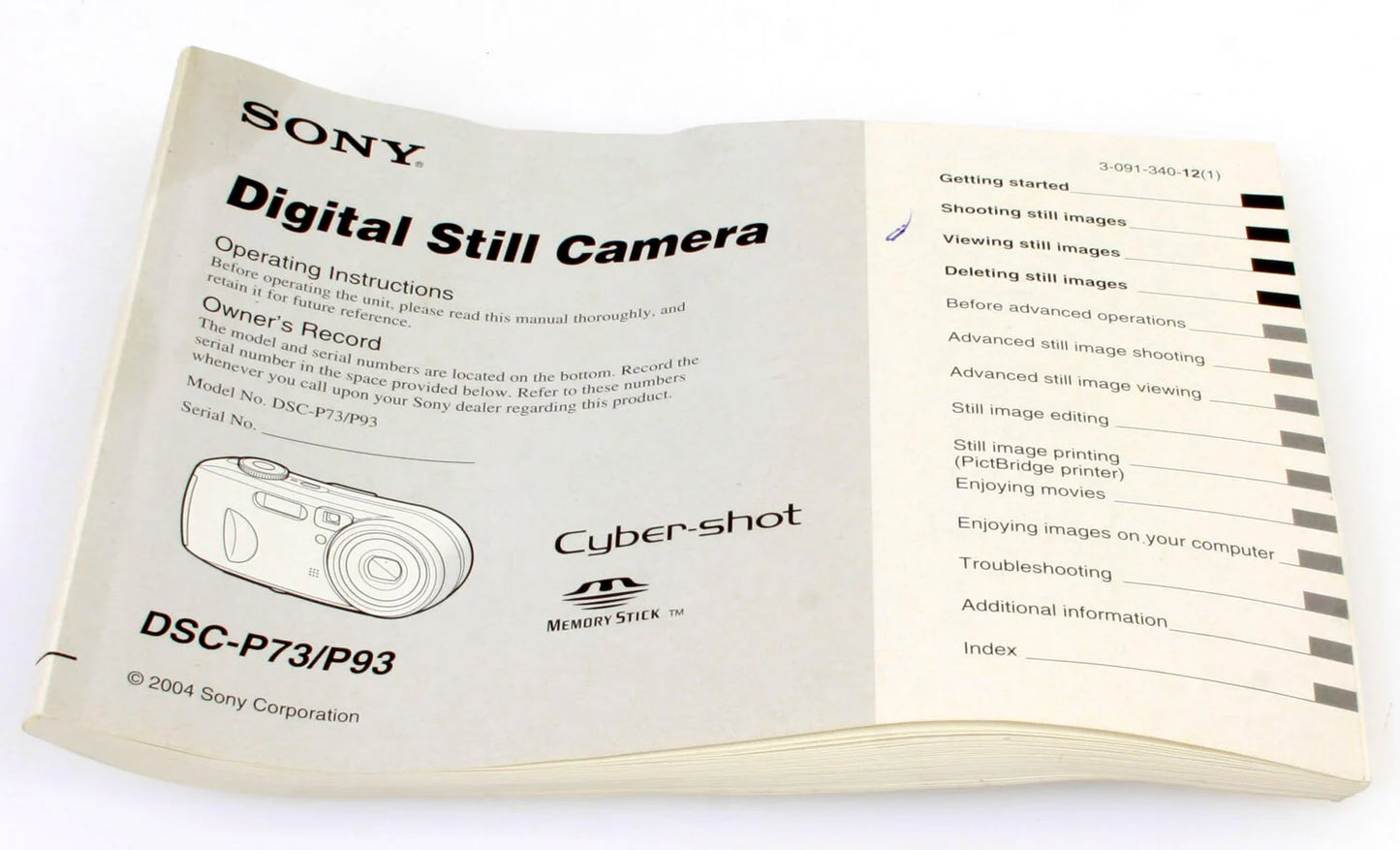 Sony Digital Camera Manual Cyber Shot DSC-P73/P93