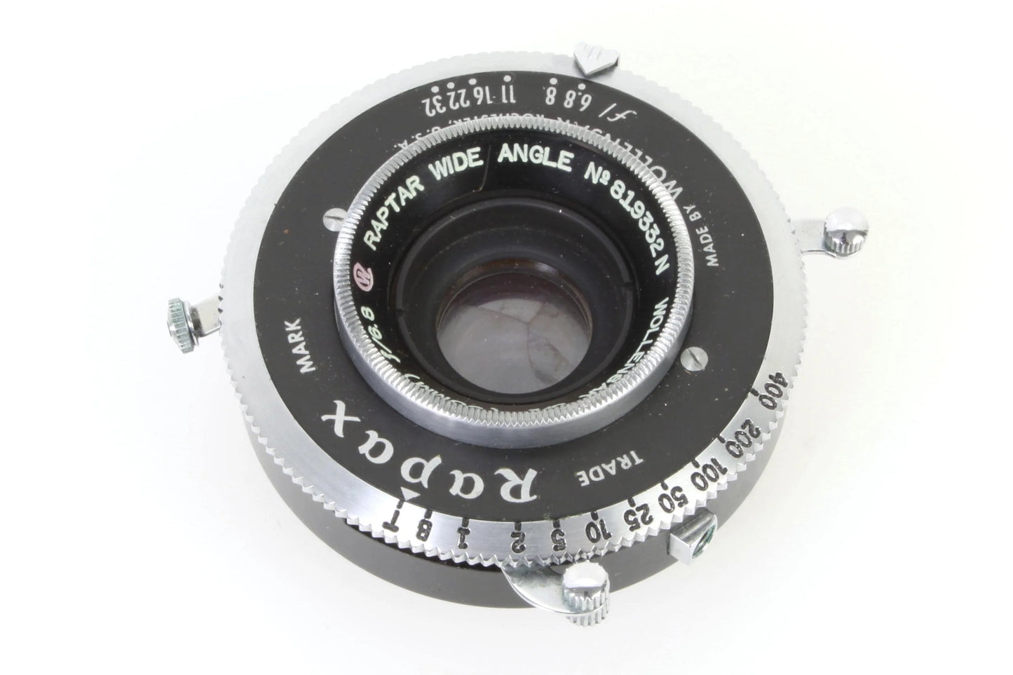 Wollensak Raptar 90mm f6.8 Wide Angle Lens in Rapax Shutter