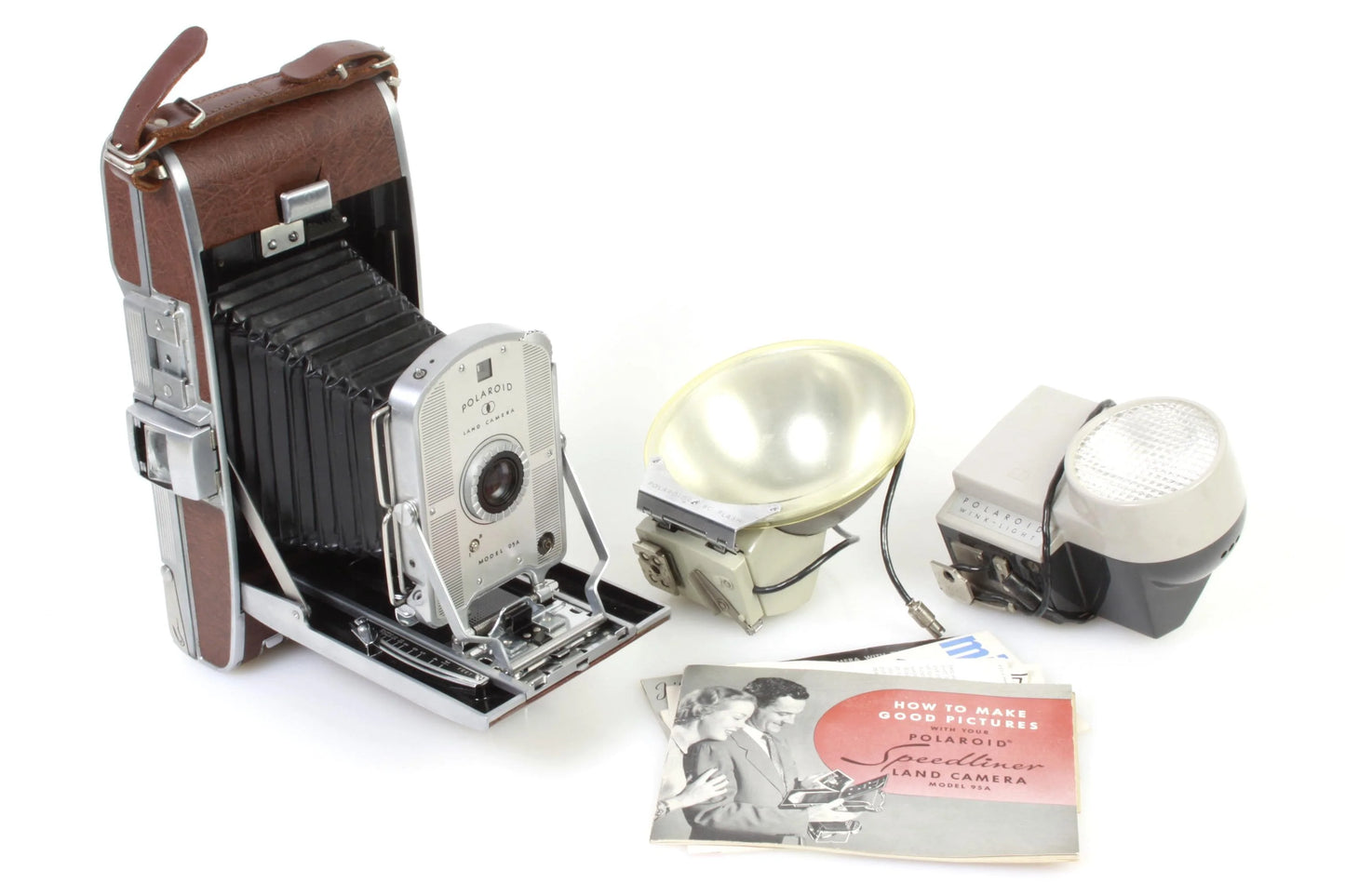 Vintage Polaroid 1st Model 95A w/ 2 Flashes & Paperwork