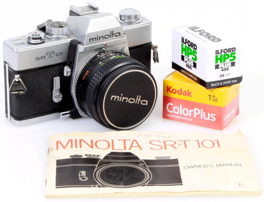 Student Camera 35mm Manual Minolta w/ Working Meter,2 Rolls Film & Manual
