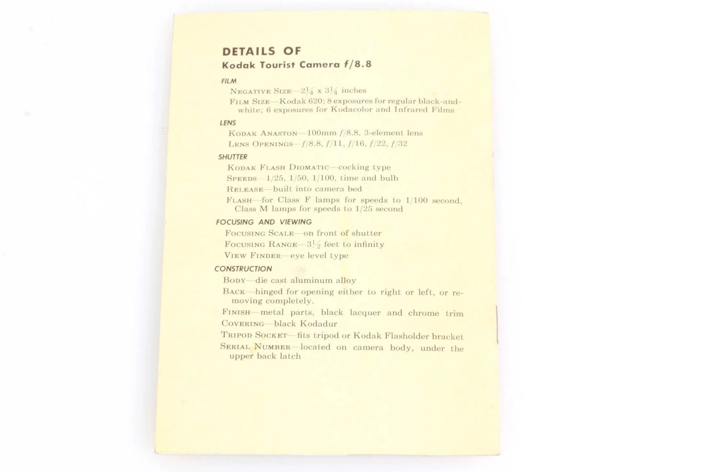 Kodak Tourist Camera User Guide