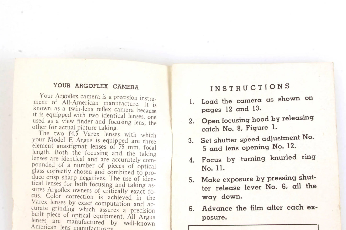 Argus Argoflex Model E Instruction Book