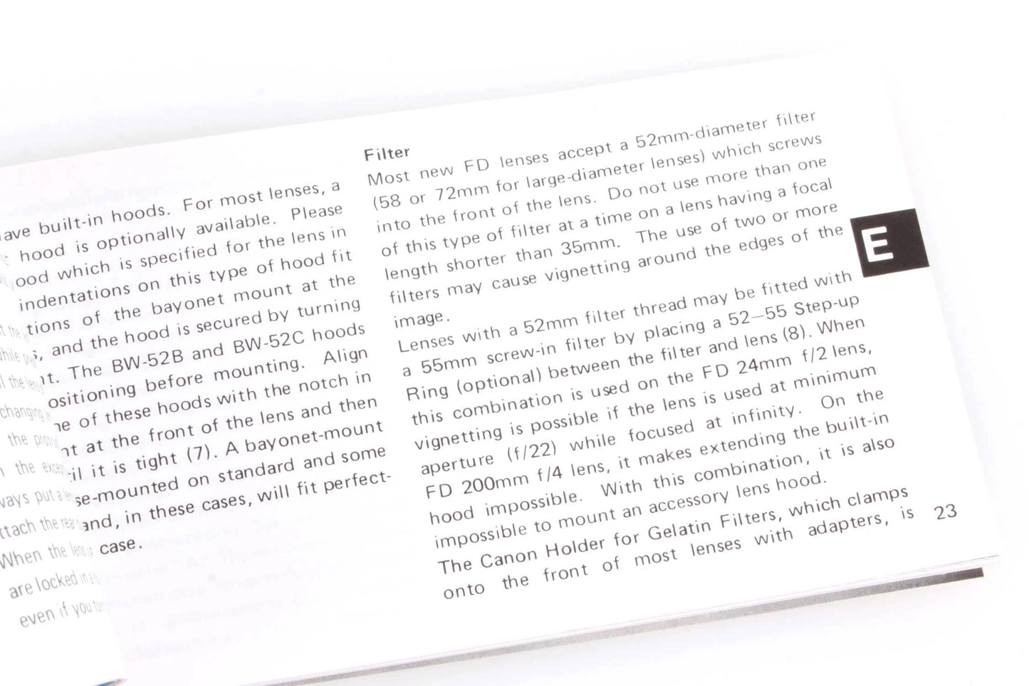 Canon FD Lenses Instructional Booklet