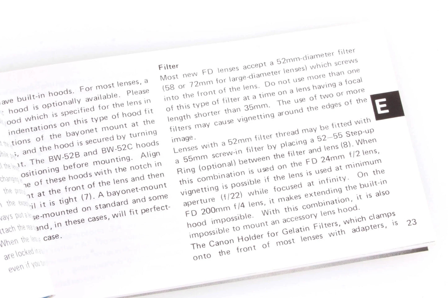 Canon FD Lenses Instructional Booklet