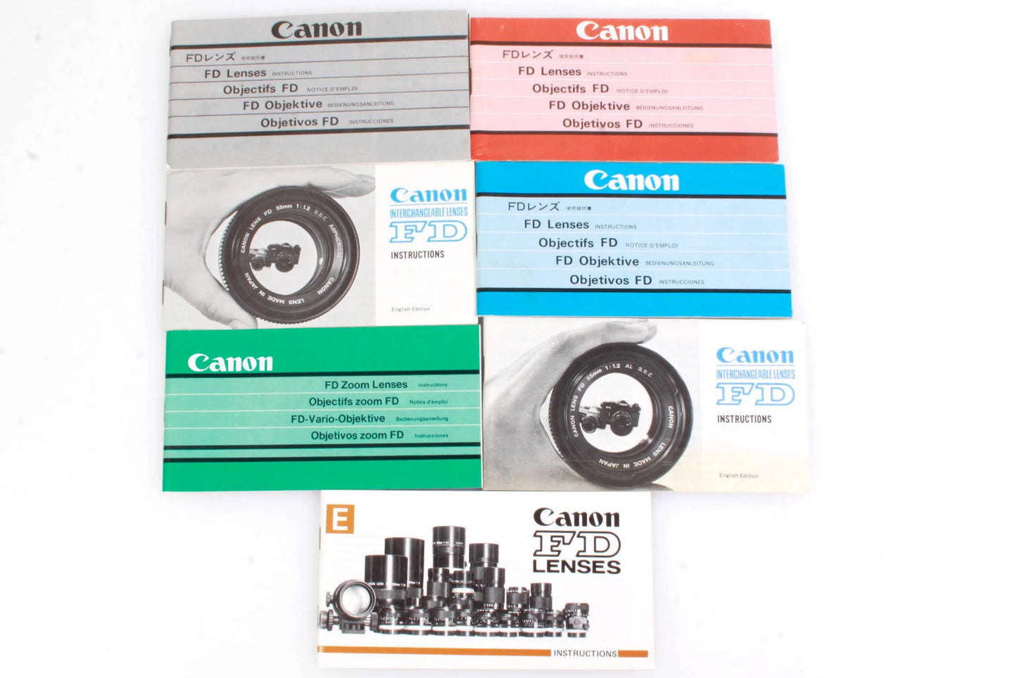 Canon FD Lenses Varied Instructional booklets, Lot of 7