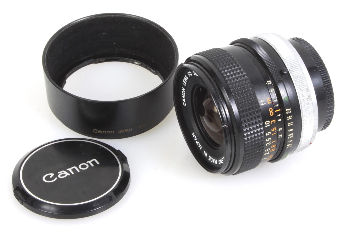 Vintage Canon FD 28mm 2.8 S.C. Prime Wide Angle Lens w/ Hood & Caps