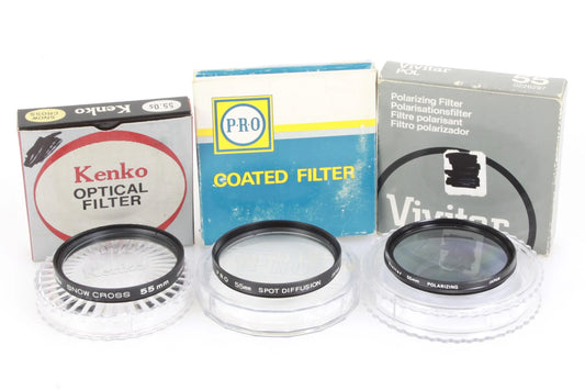 55mm Filters (3) Star, Polarizer, Spot Diffusion