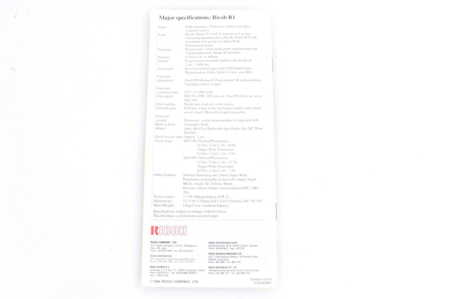 Ricoh R1 Camera Brochure