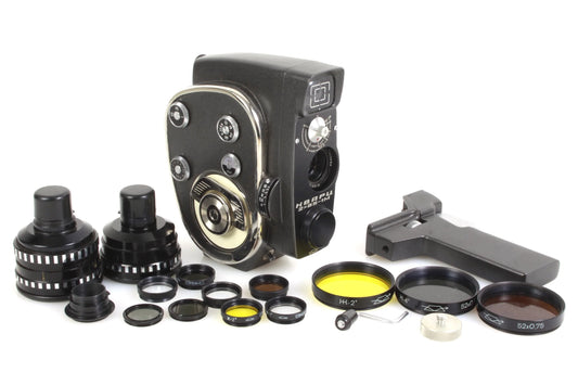 Quarz 2X8S-1M Vintage USSR/Russian Movie Camera w Filters/2 Lenses/Crank/Grip