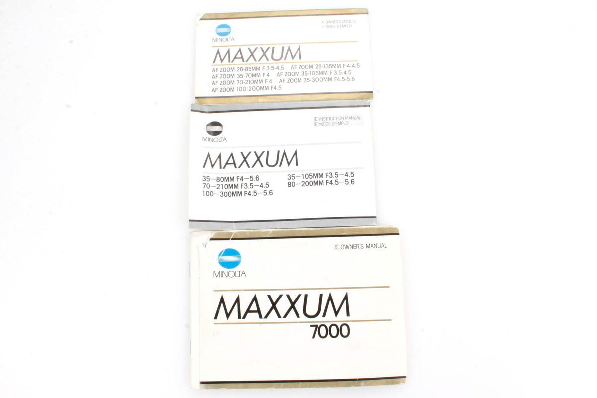 Minolta Maxxum 7000 Camera Manual and Lens Booklets