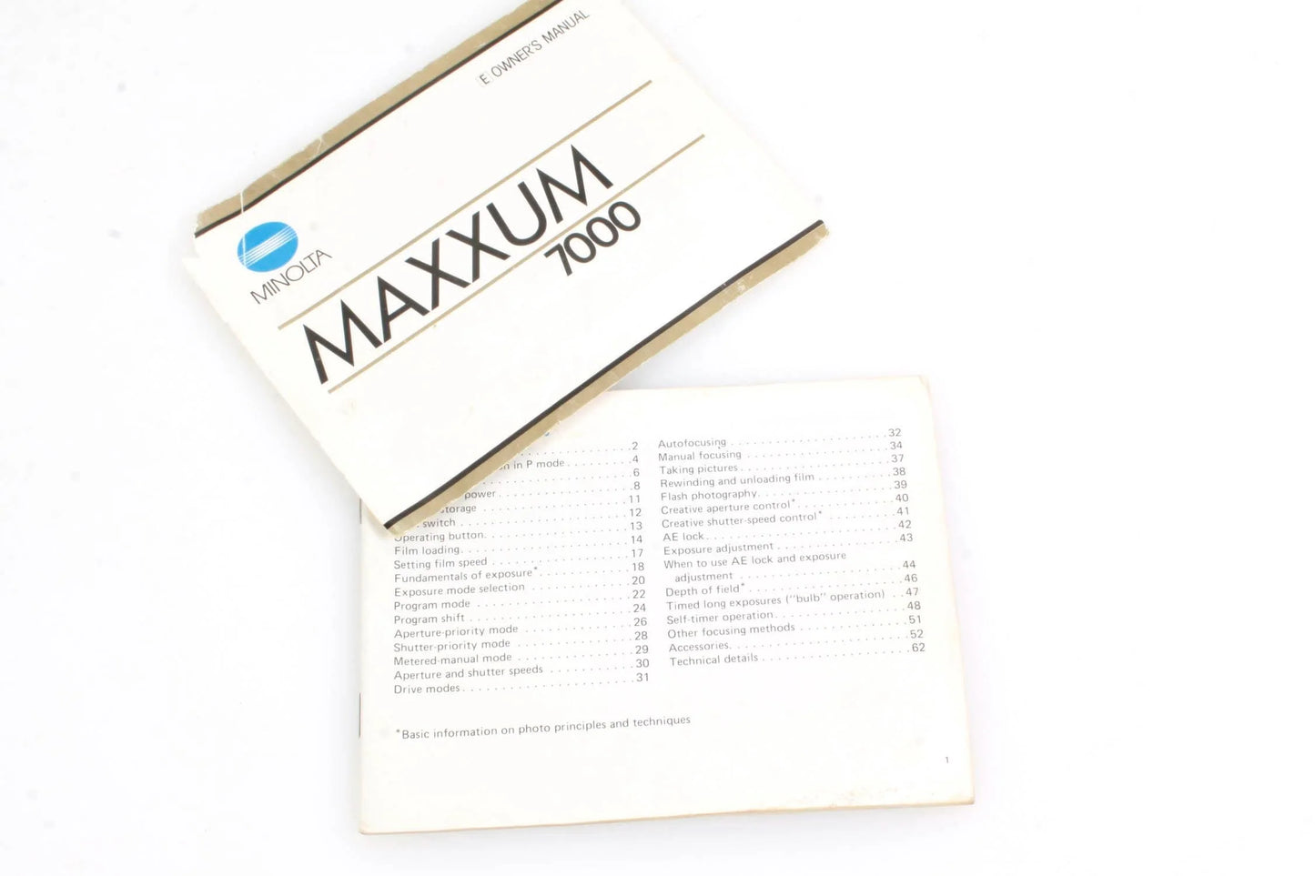 Minolta Maxxum 7000 Camera Manual and Lens Booklets