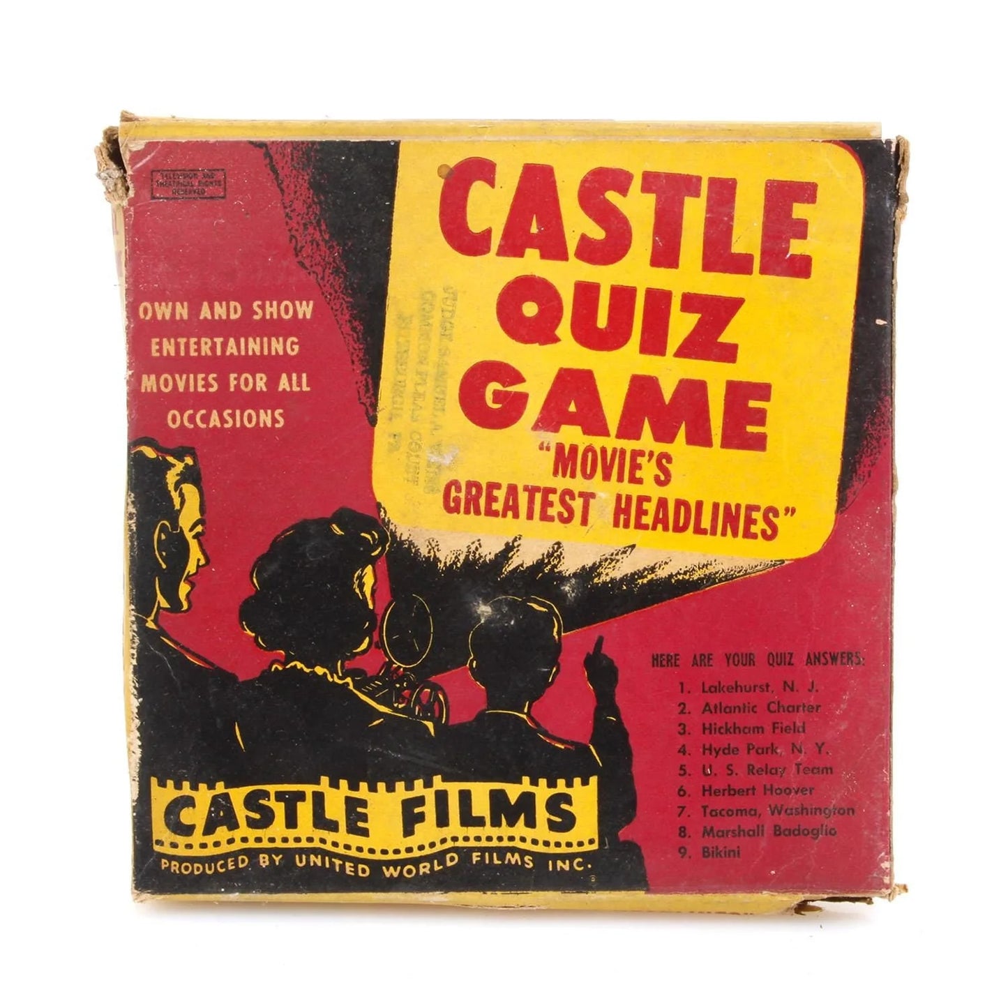 Vintage Castle Films 16mm Movie - Castle Quiz Game Movie's Greatest Headlines