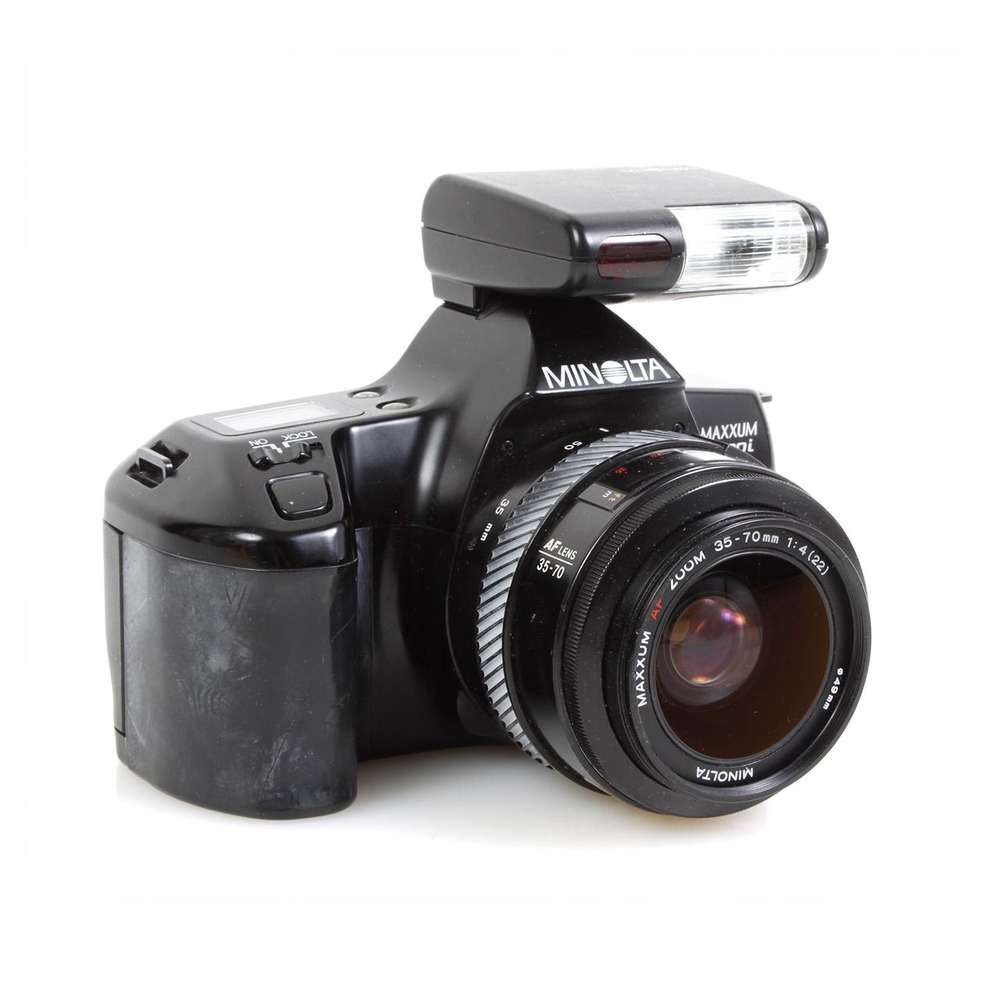 Minolta Maxxum 300i 35mm Film Camera with 35-70mm Lens & D 340i Flash Attachment