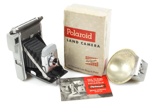 Vintage Polaroid Land Camera Model 80 Highlander Original Box, Booklet, Flash