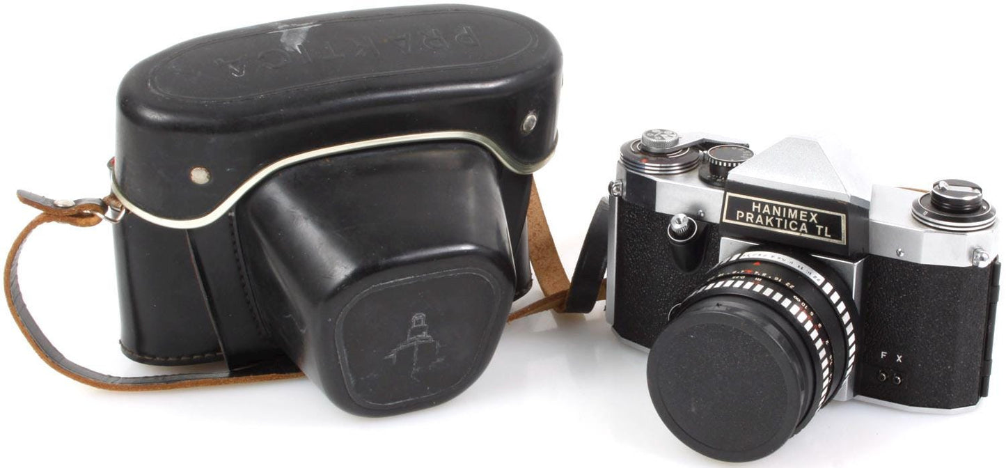 Vintage 35mm Film Praktica w/ 50mm f/1.8 Lens & Case TESTED