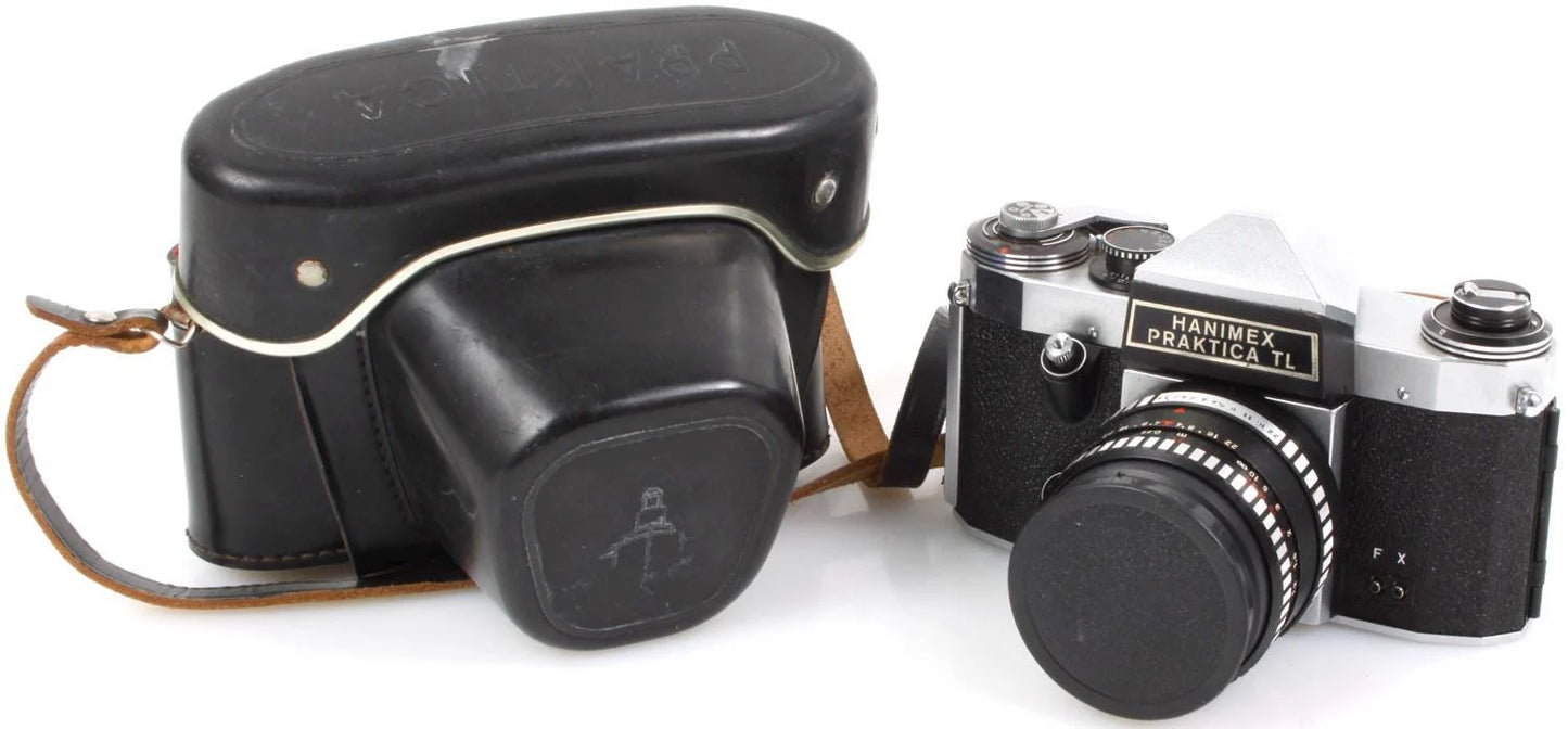 Vintage 35mm Film Praktica w/ 50mm f/1.8 Lens & Case TESTED