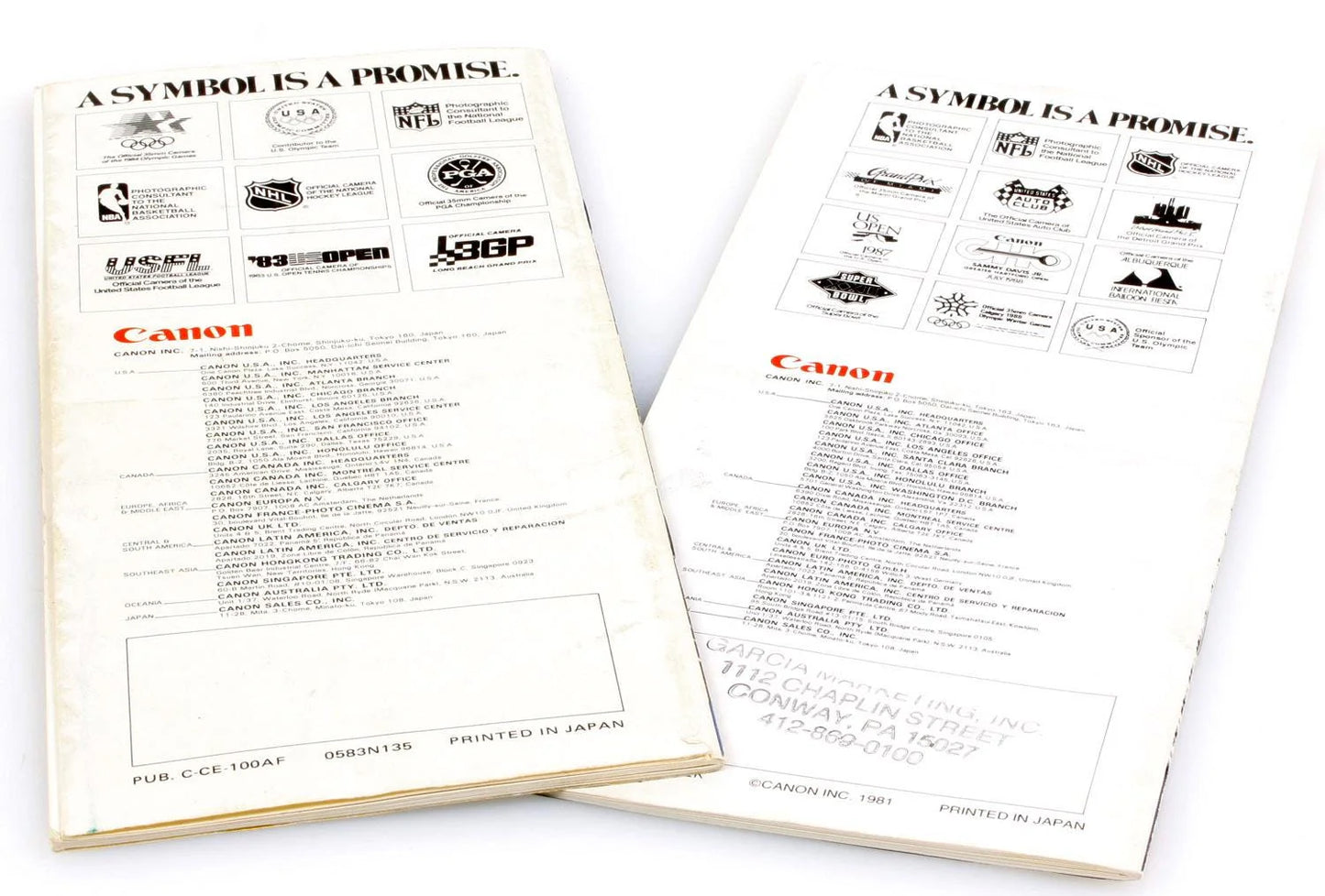 Canon Film Cameras and Lenses Booklets Set of 2